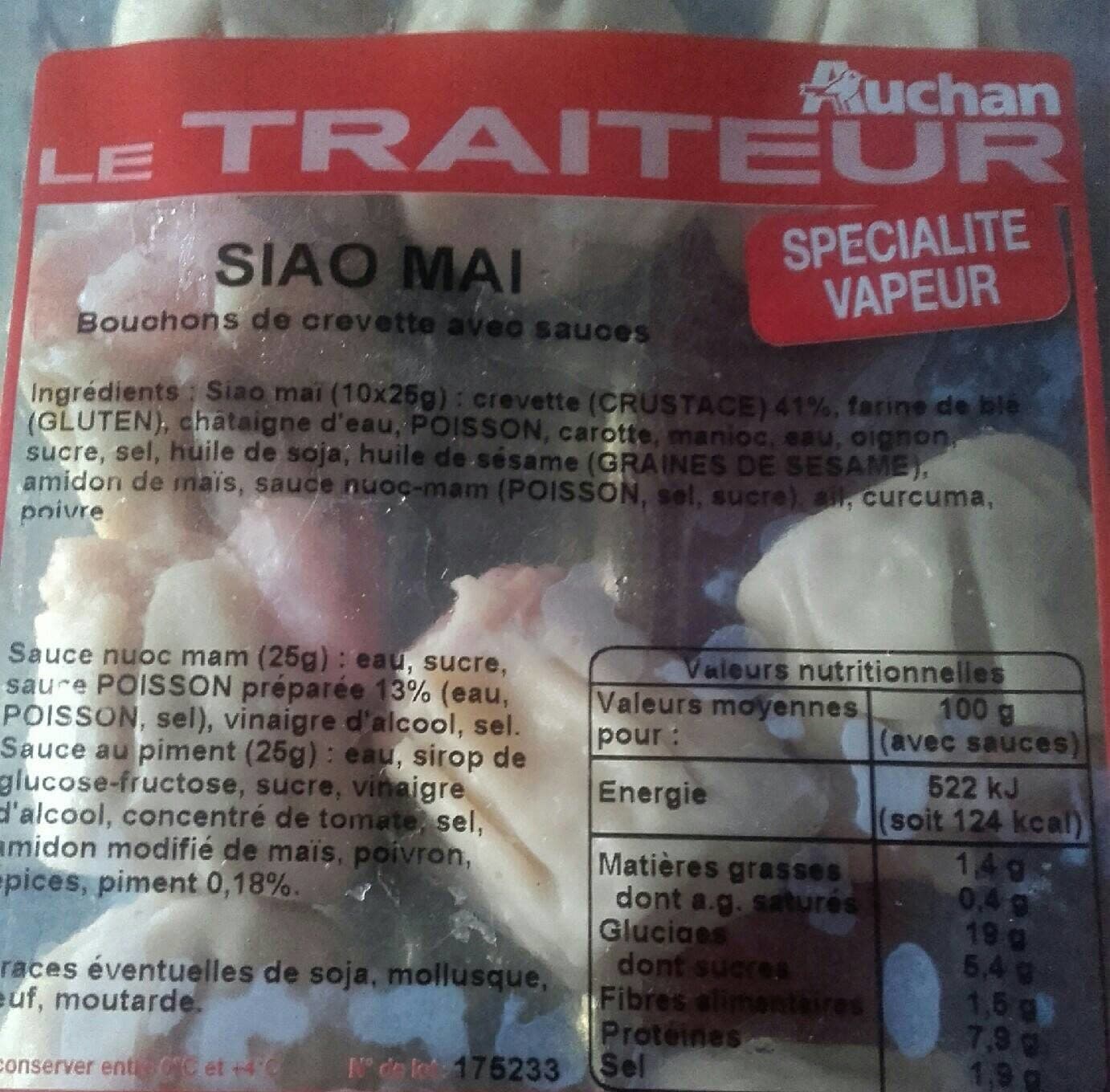 Traiteur Auchan Siao mai bouchons crevettes packshot