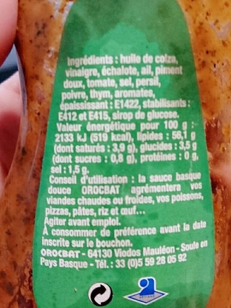 Orocbat Sauce basque douce packshot