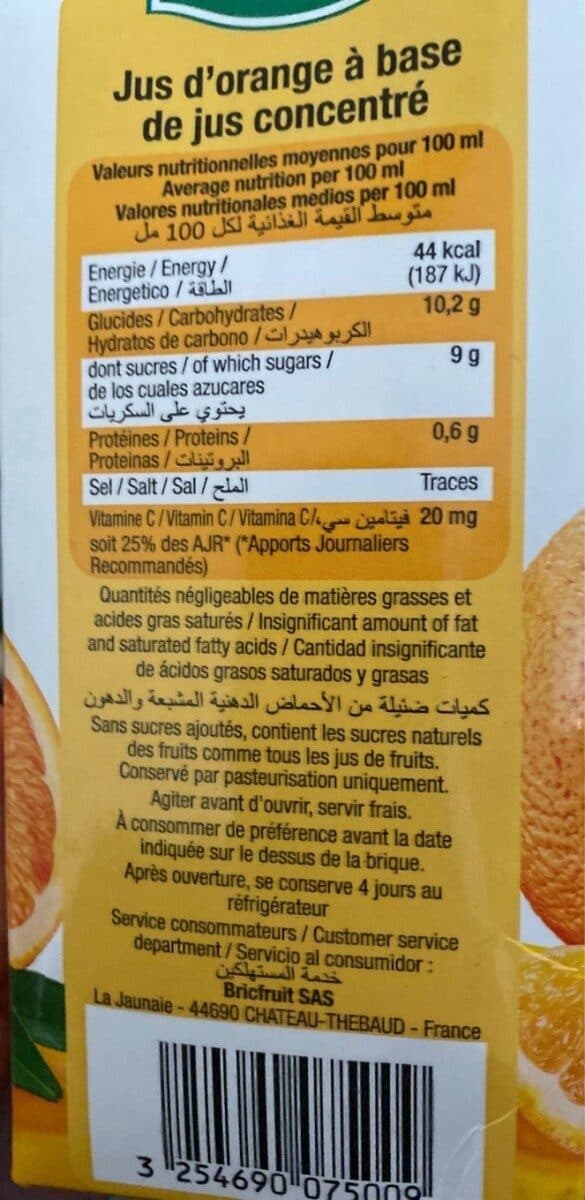 Brici Jus d'orange à base de jus d'orange concentré packshot