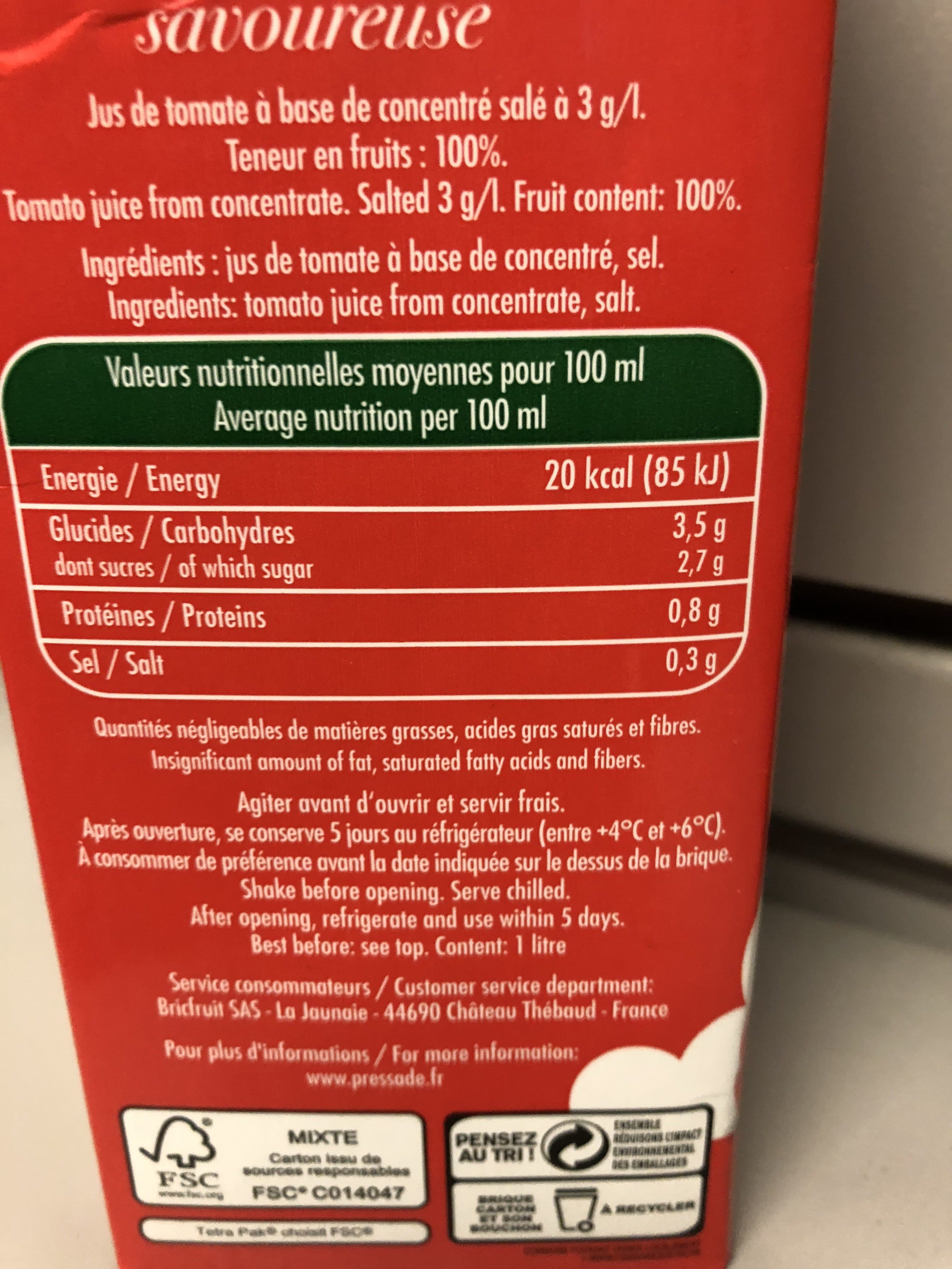 Pressade Jus de tomate packshot