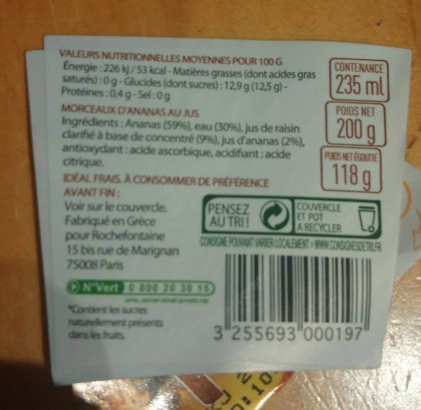 Rochefontaine Kup ananas au jus packshot