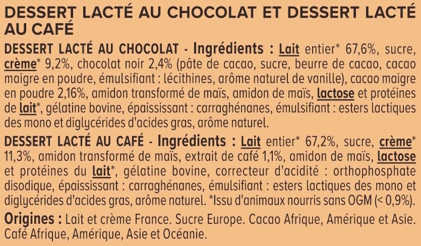 U Dessert liégeois chocolat et café et crème fouettée 8x100g packshot