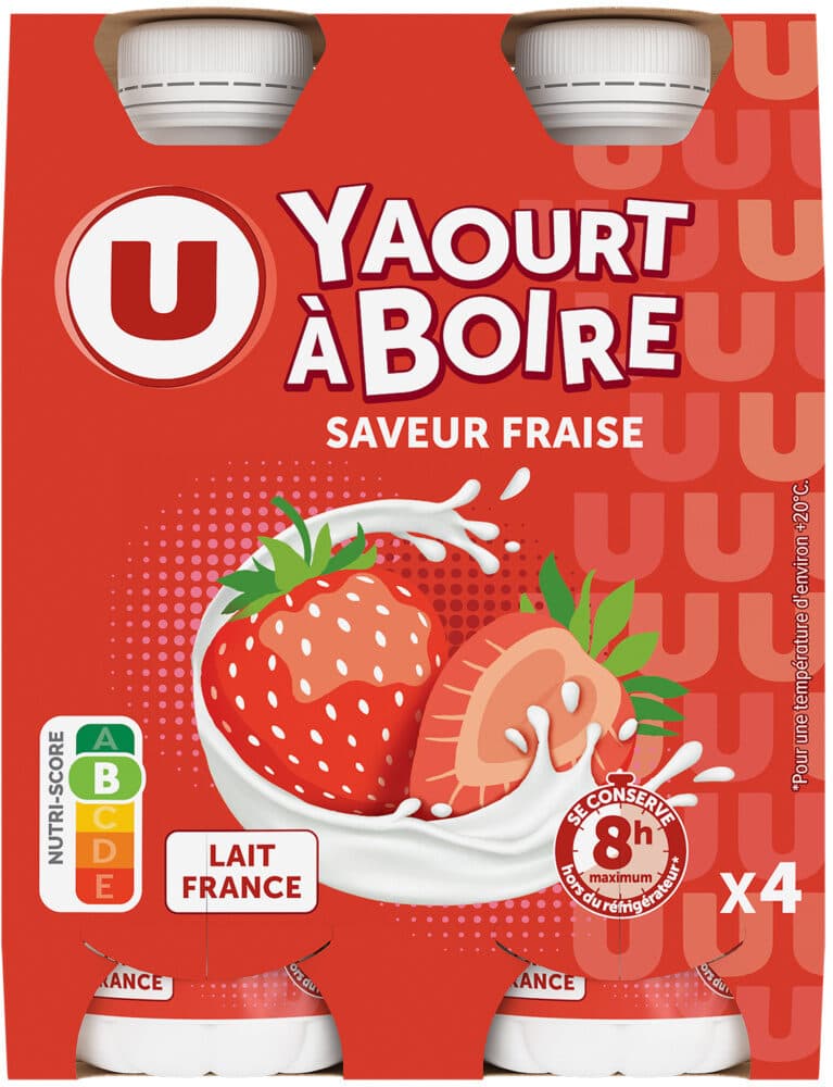 U Yaourt à boire sucré saveur fraise 4x180g packshot