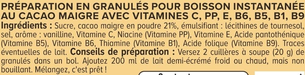 U Boisson chocolatée 7 vitamines granulée 800g packshot