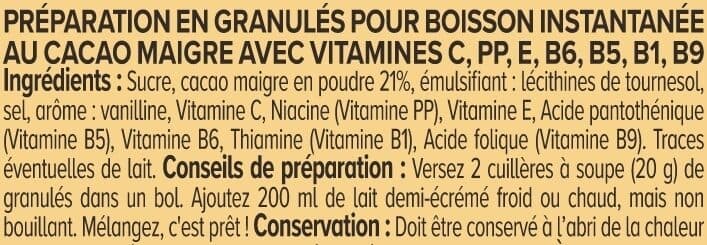 U Boisson chocolatée 7 vitamines granulée 400g packshot