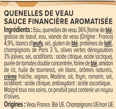 U Quenelle de veau sauce financière aromatisée boîte de 400g packshot