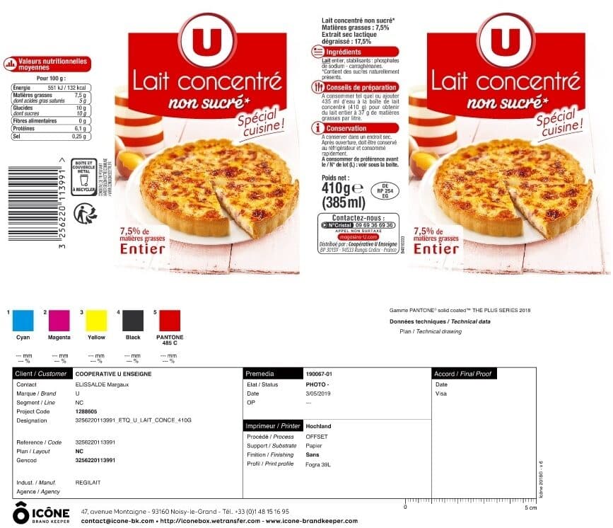 U Lait concentré non sucré 7,5%MG, 410g packshot