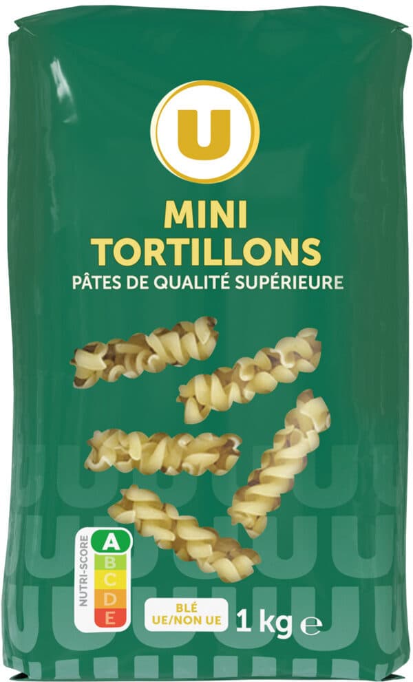 U Pâtes Mini tortillon qualité supérieure paquet cello de 1kg packshot