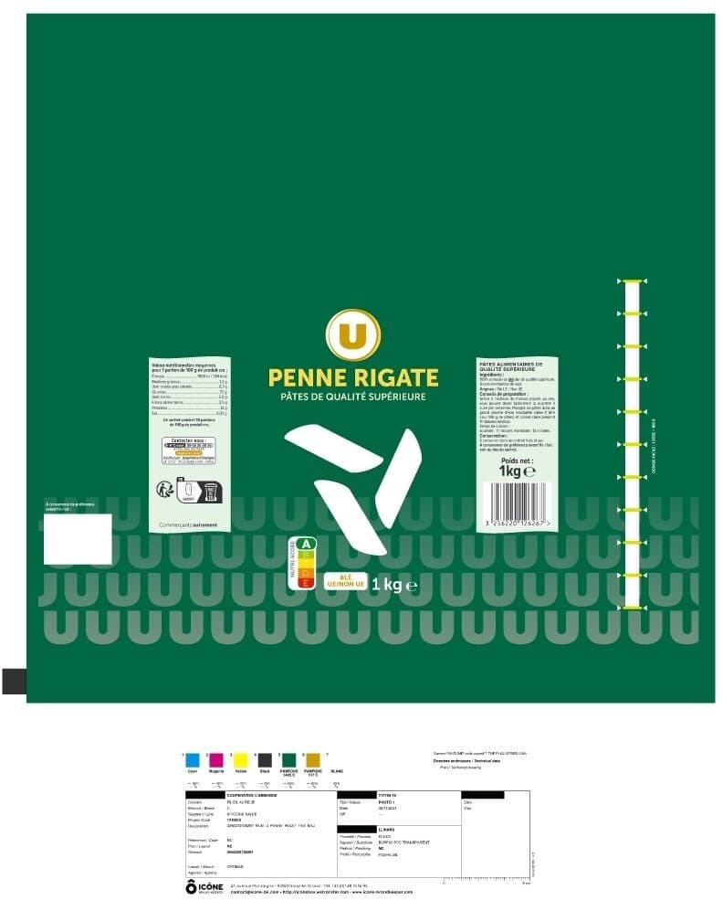 U Pâtes Penne Rigate qualité supérieure, sachet de 1kg packshot