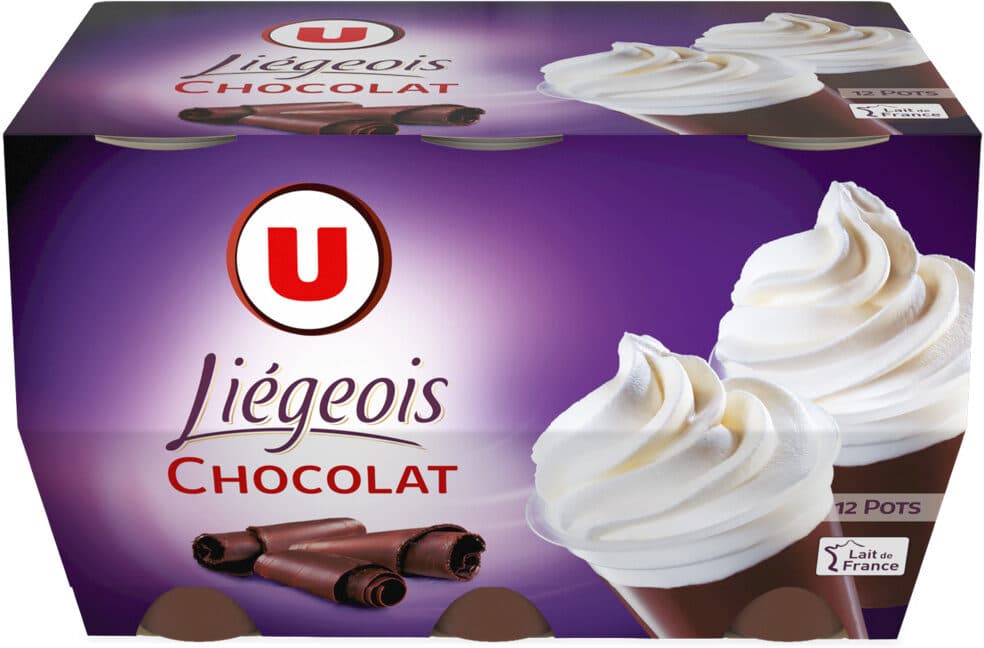 U Dessert liégeois chocolat et crème fouettée 12x100g packshot