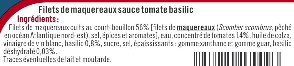 U Filets maquereaux sauce tomate basilic 1/4, boîte de 169g packshot