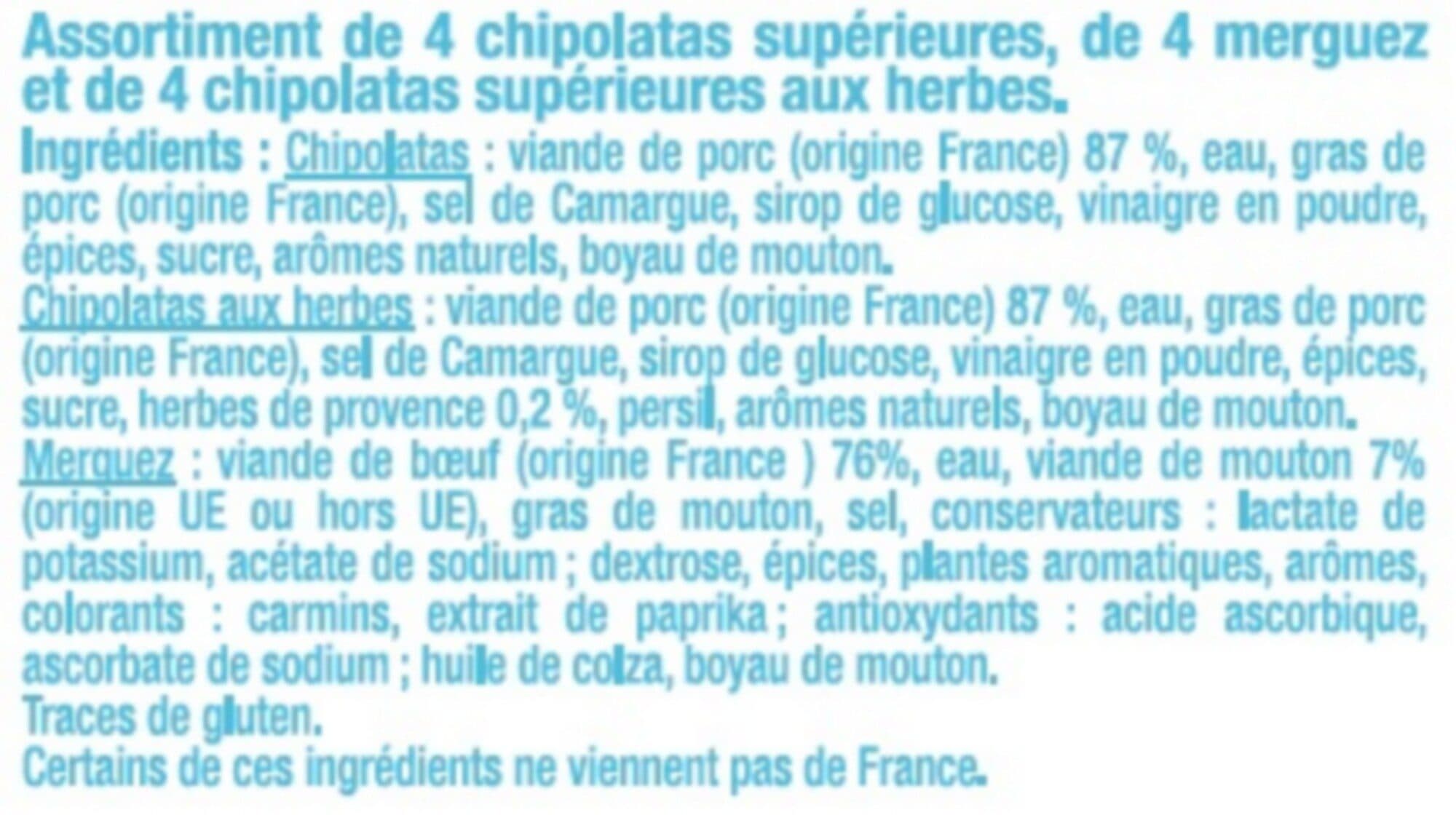 U Assortiment barbecue sans colorant, 4 chipos+4 chipos herbe+4 merguez, barquette 12 pièces 660g packshot