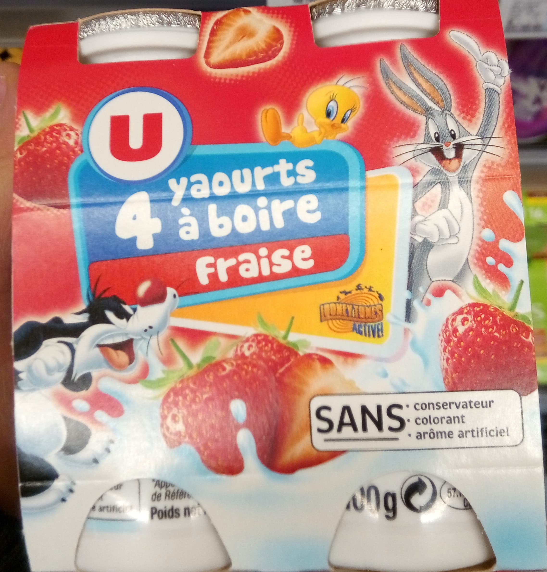 U 4 yaourts à boire fraise packshot