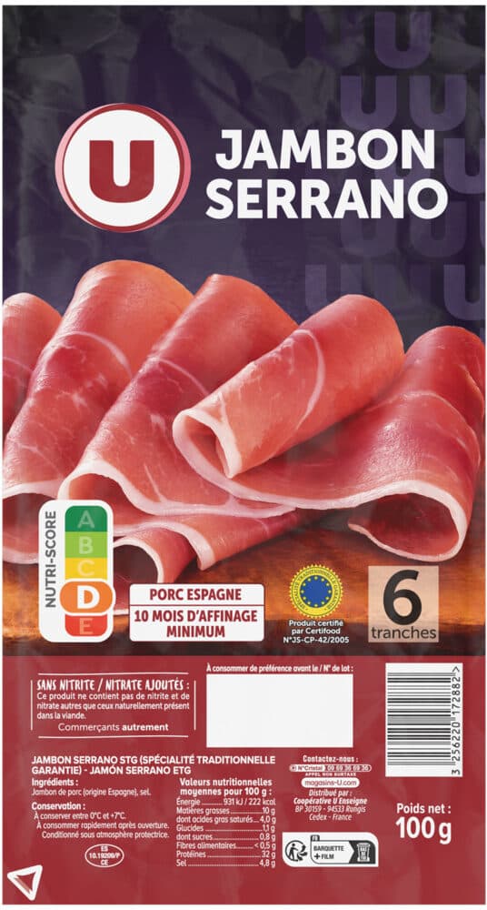 U Jambon Serrano - x6 tranches, 100g packshot