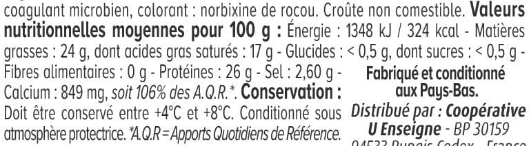 U Mimolette Hollandaise au lait pasteurisé 24% de MG portion de 250g packshot