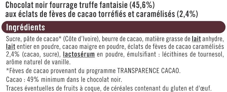 U Chocolat noir fourré à la truffe fantaisie, éclats de fèves de cacao caramélisés Tablette de 150g packshot
