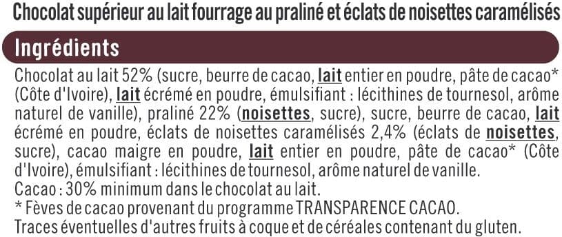 U Chocolat au lait fourré praliné et éclats de noisettes caramélisés Tablette de 150g packshot