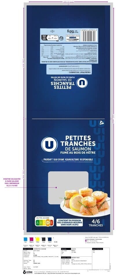 Super U Saumon fumé Atlantique, 4 à 6 petites tranches, 150g packshot