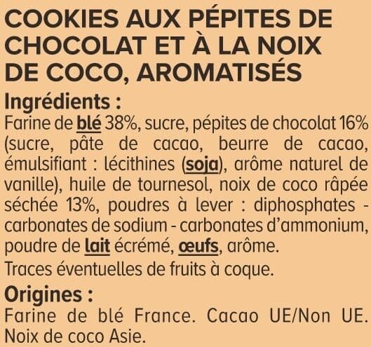 U Cookies noix de coco et pépite de chocolat paquet de 200g packshot