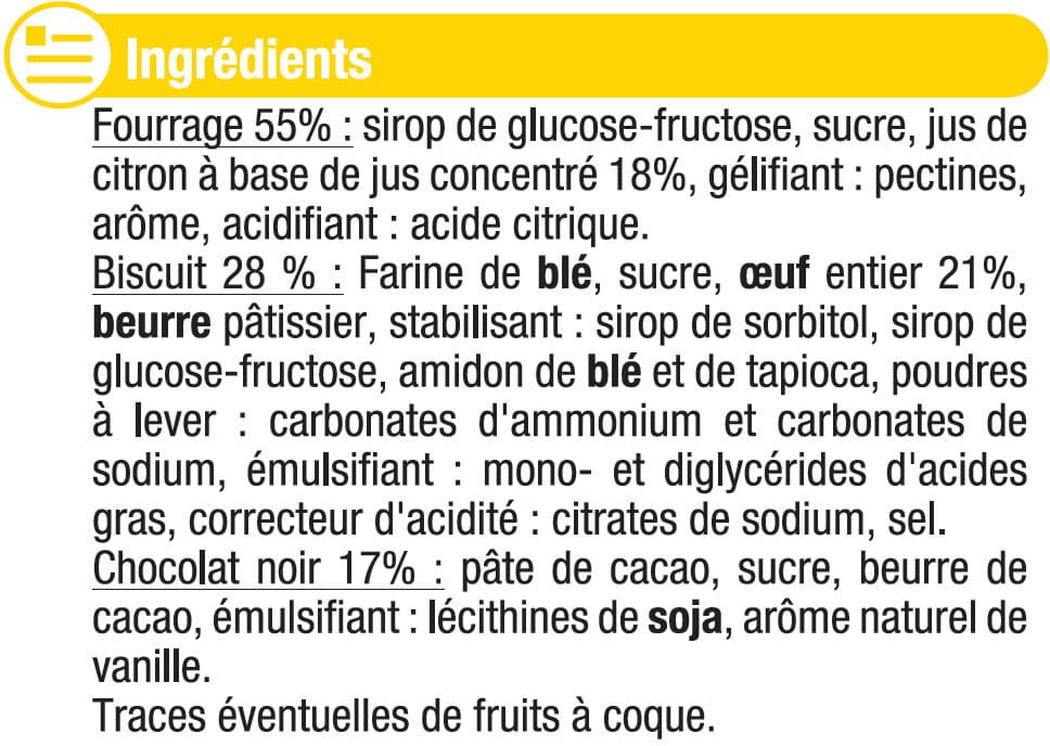 U Biscuits fourrés au citron nappés de chocolat packshot