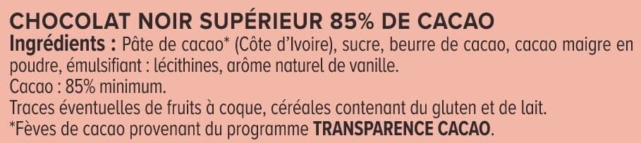 U Chocolat noir dégustation 85% de cacao Tablette de 100g packshot