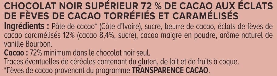 U Chocolat noir dégustation 72% d'éclats fèves de cacao Tablette de 100g packshot