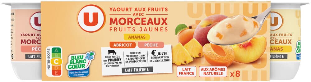 U Yaourts aux fruits jaunes avec morceaux packshot