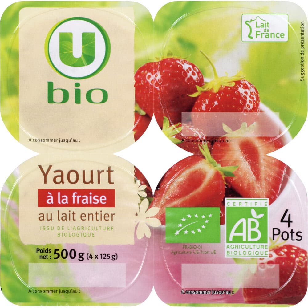 U Yaourts bio brassés aux fraises 4x125g packshot