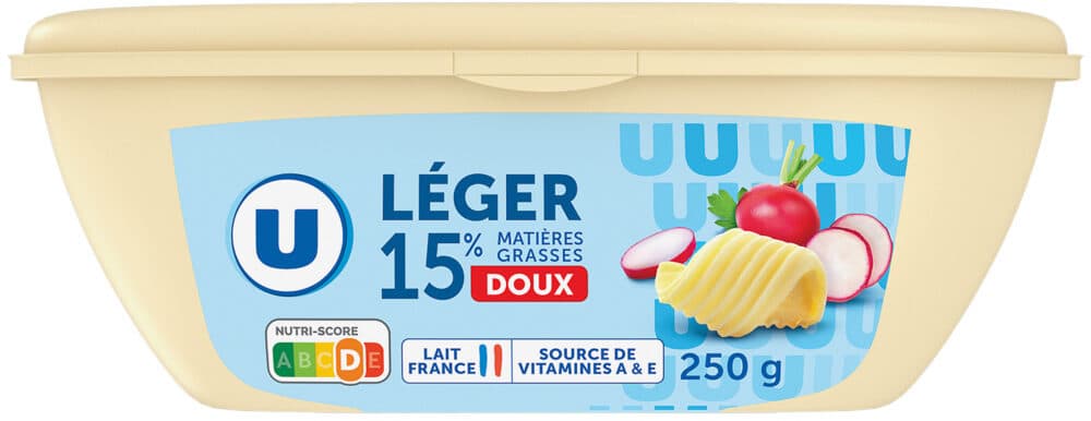 U Matière grasse laitière légère doux 15%MG, en barquette de 250g packshot