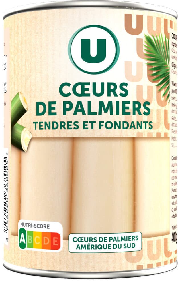 U Coeurs de palmier, boîte de 1/2 220g poids net égoutté 400g packshot
