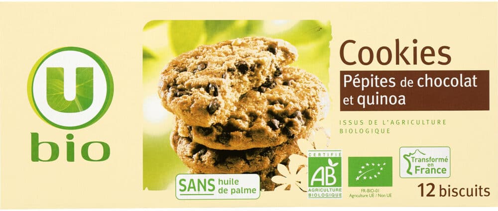 U Cookies bio quinoa pépites chocolat paquet de 175g packshot