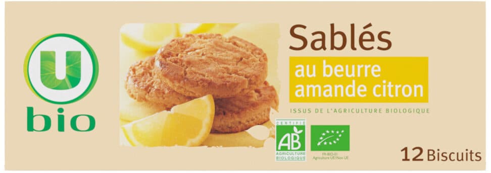 U Biscuits Sablés bio amandes citron paquet de 200g packshot
