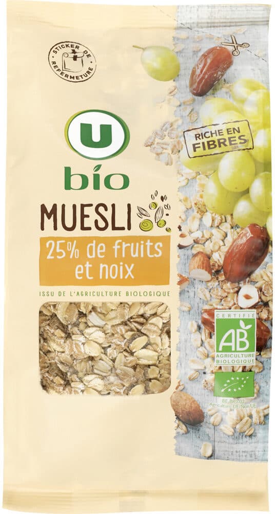 U Muesli floconneux 25% de fruits et noix packshot