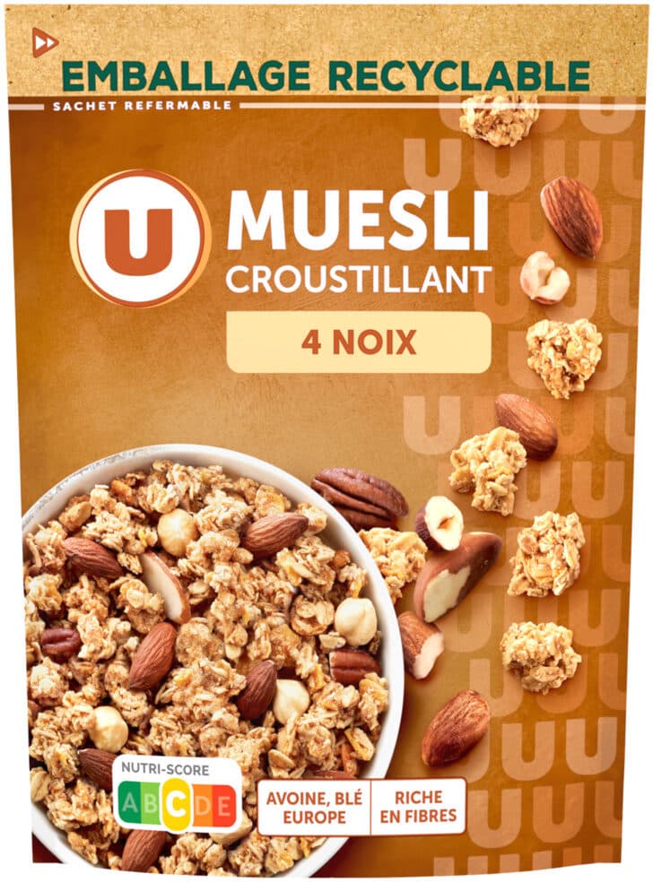 U Céréales Muesli croustillant aux 4 noix paquet de 500g packshot