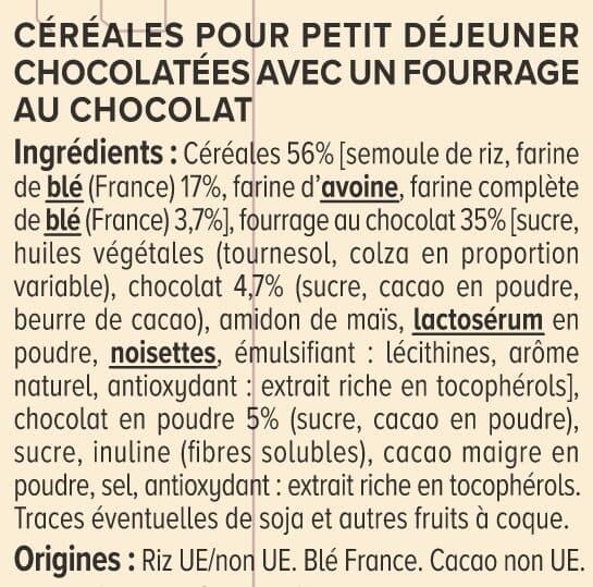 U Céréales chocolatées fourrées chocolat - paquet de 375g packshot
