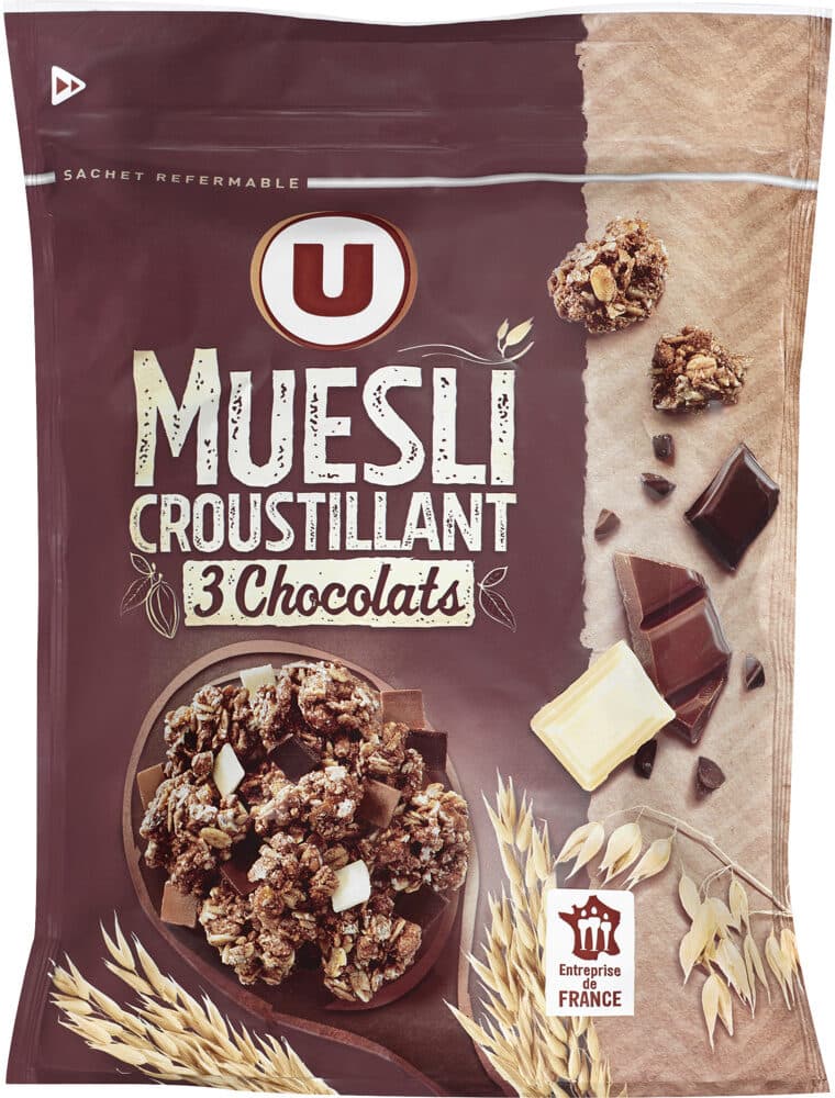 U Muesli croustillant 3 chocolats packshot