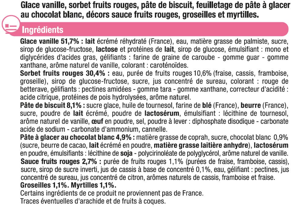 U Feuilleté glacé vanille fruits rouges 370g packshot