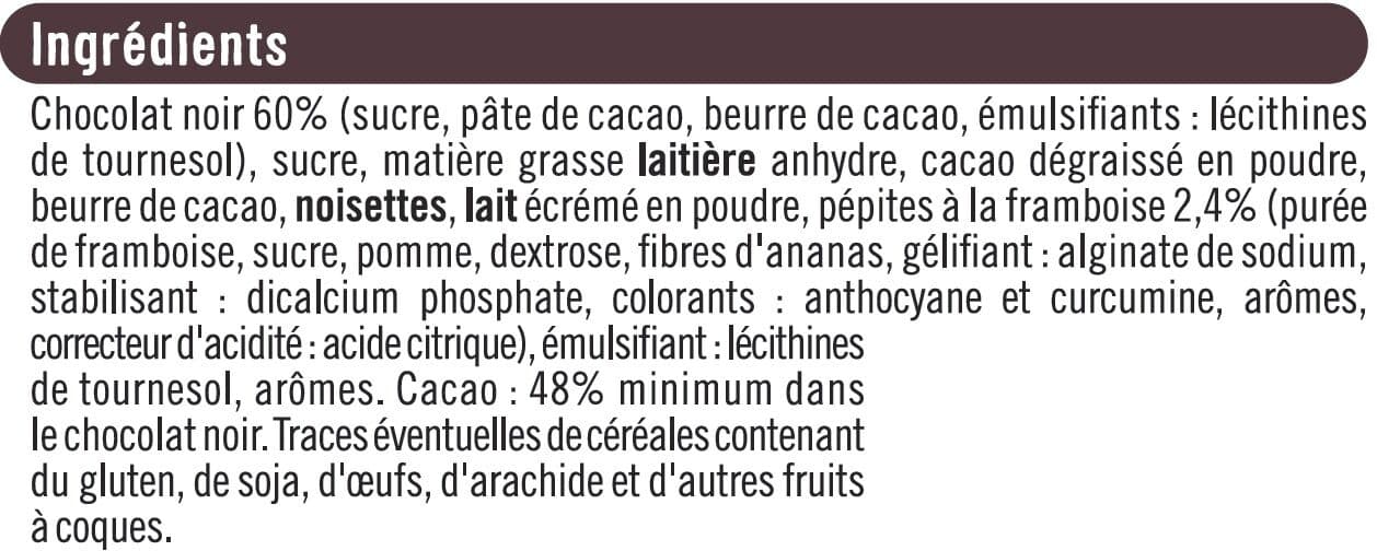 U Tablette de chocolat noir fourré et pépites à la framboise packshot