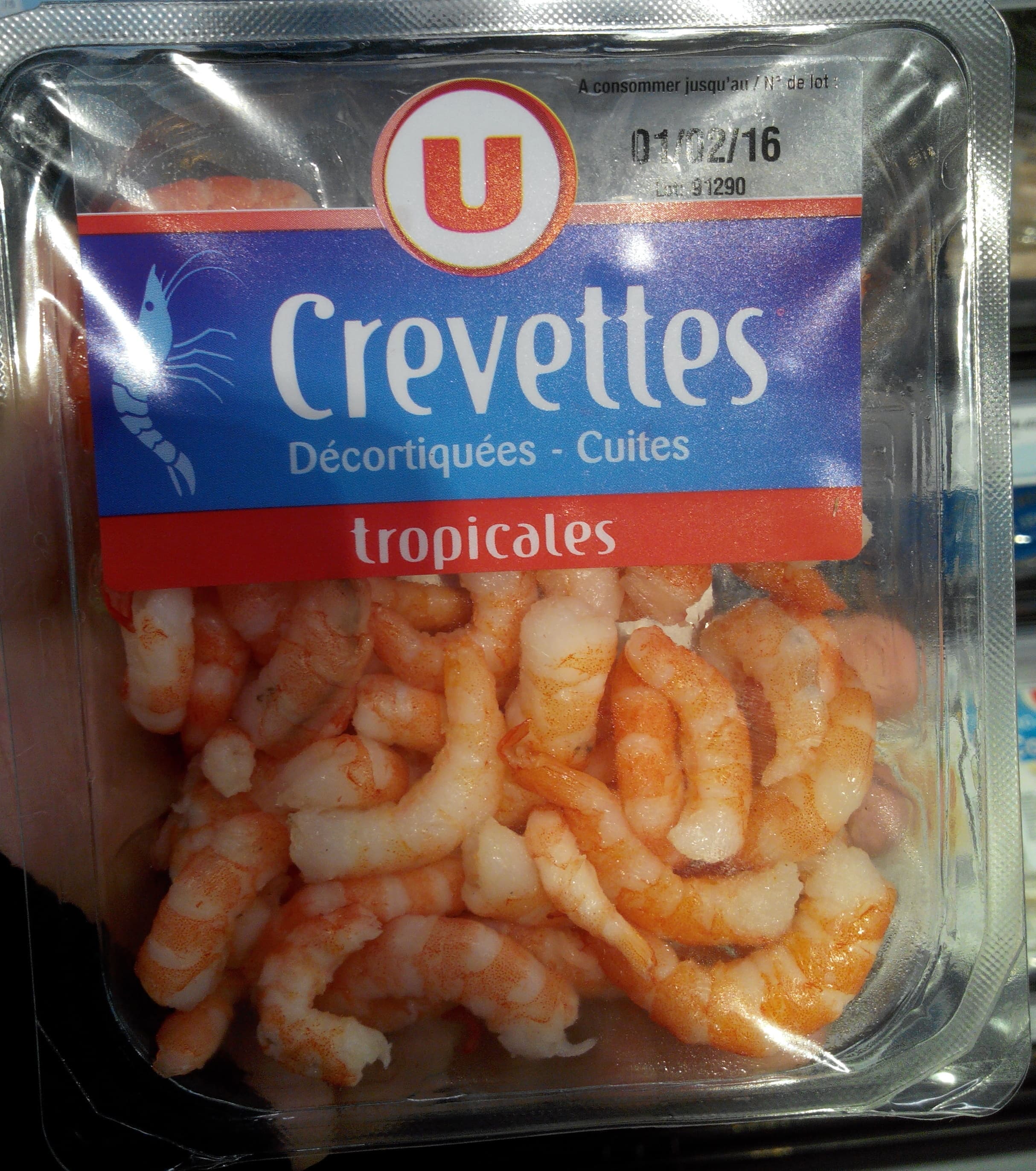 U Crevettes tropicales décortiquées, cuites packshot