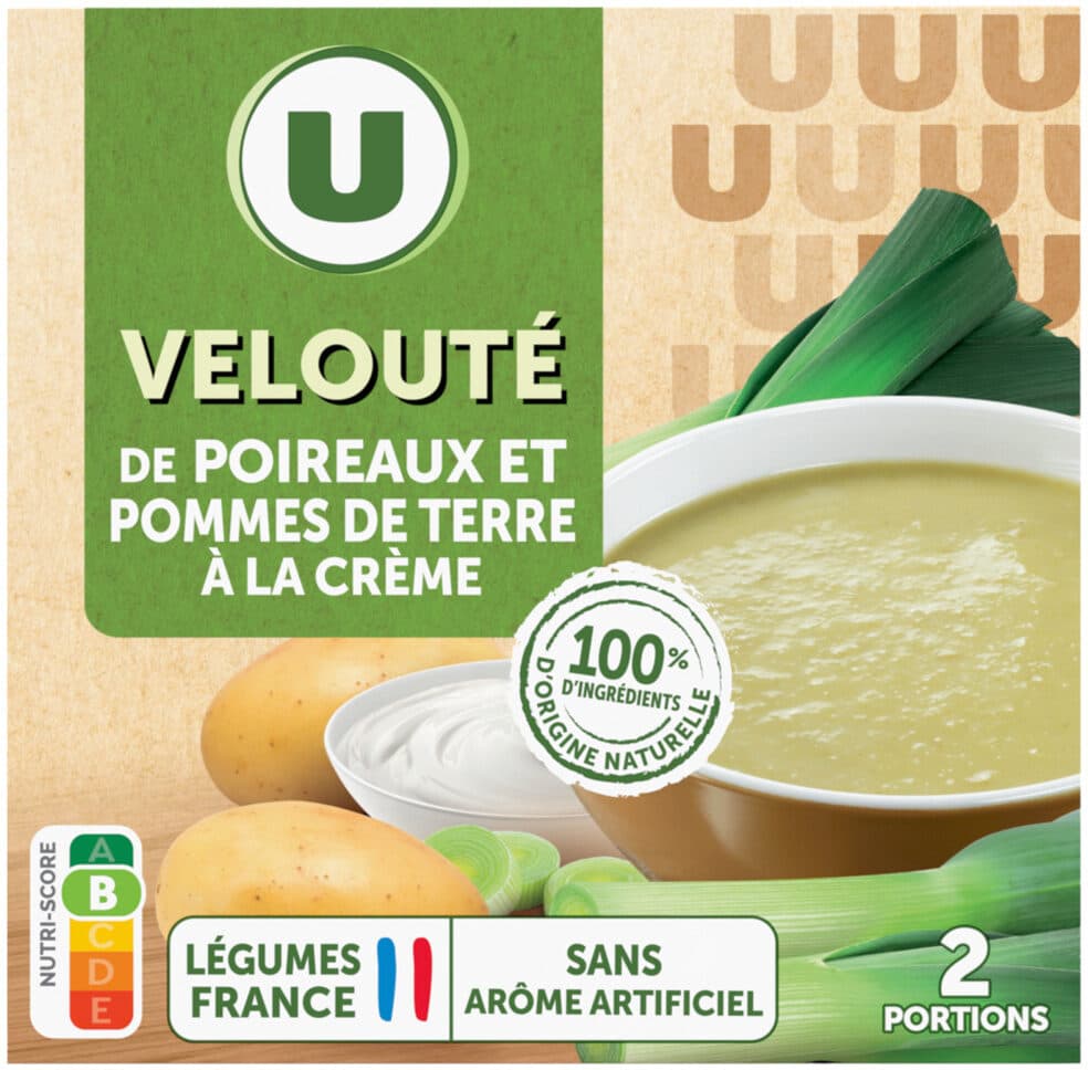 U Soupe Velouté de poireaux et pommes de terre 2 briques de 30cl, 620g packshot