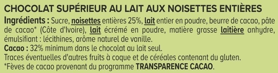 U Chocolat au lait et aux noisettes entières Tablette de 200g packshot