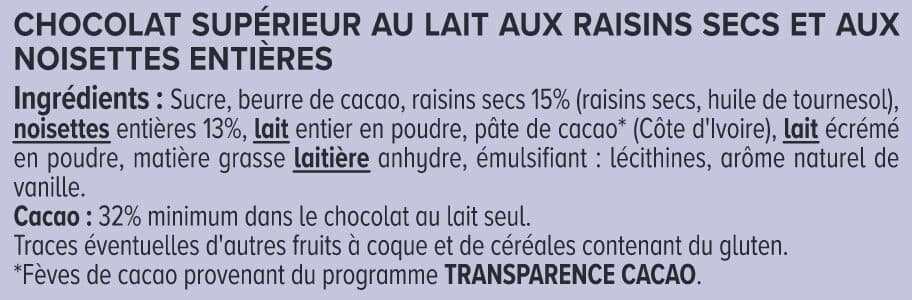U Chocolat au lait extra raisins et noisettes Tablette de 200g packshot