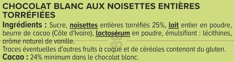 U Chocolat blanc et noisettes entières Tablette de 200g packshot