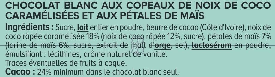 U Chocolat blanc à la noix de coco et pétale de maïs Tablette de 200g packshot