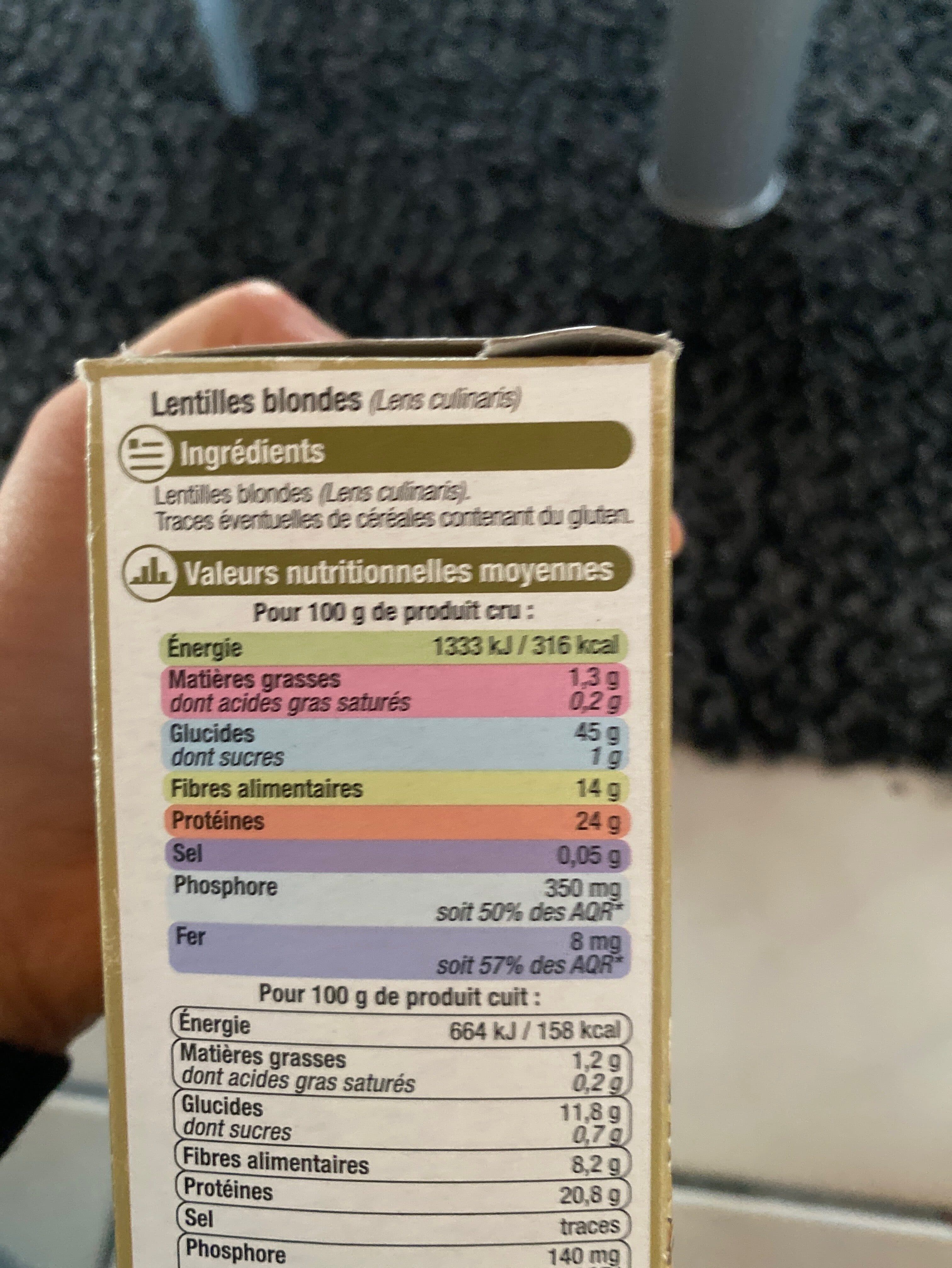 U Lentille blondes, étui de 500g packshot