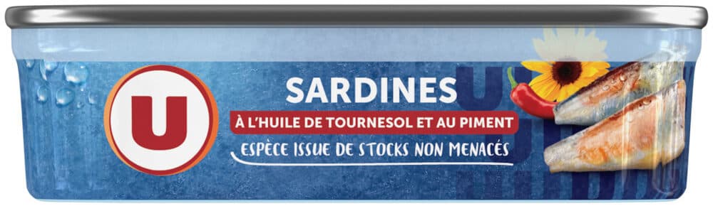 U Sardines à l'huile de tournesol et au piment boîte de 1/5, 135g packshot
