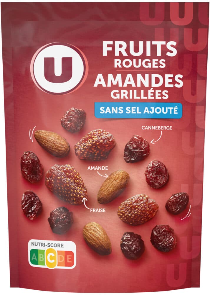 U Mélange apéritif amandes et fruits rouges paquet de 120g packshot
