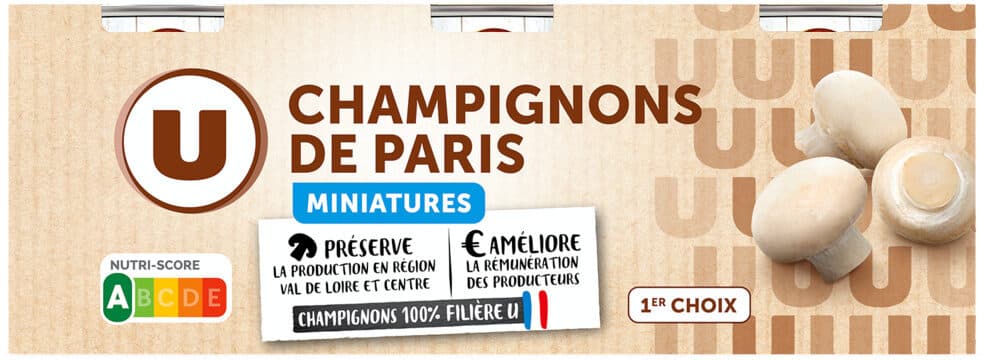 U Champignons miniatures - 3 boîtes de 115g net égoutté packshot