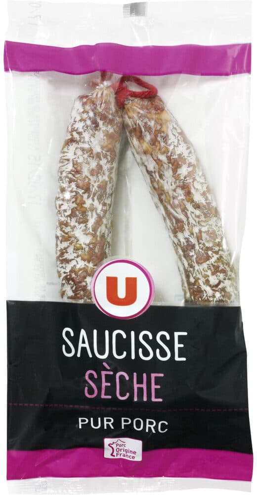 U Saucisse sèche courbe pur porc packshot