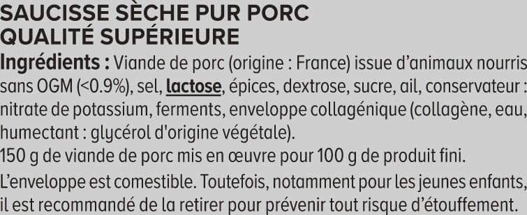 U Saucisse sèche Pur Porc - 250g packshot
